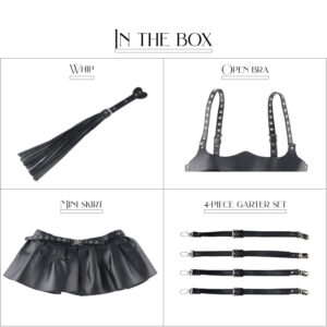 BDSM - Sensual Mini Skirt / Garter Set with Whip - FRISKY BUSINESS SG