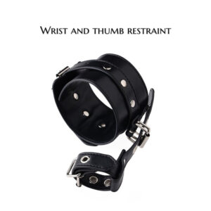 BDSM - Wrist to Thumb PU Leather Cuffs, Bondage Restraint - FRISKY BUSINESS SG