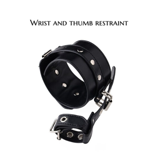BDSM - Wrist to Thumb PU Leather Cuffs, Bondage Restraint - FRISKY BUSINESS SG