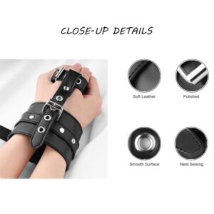 BDSM - Wrist to Thumb PU Leather Cuffs, Bondage Restraint - FRISKY BUSINESS SG