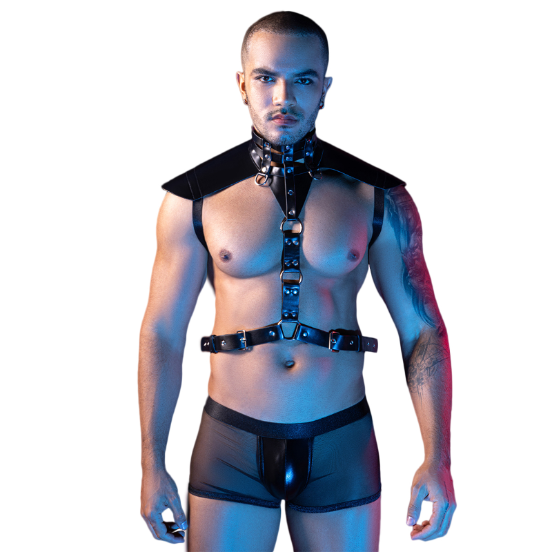 Gentsuit - 2 Pcs Male Sexy Black Harness with Breathable Underwear and Adjustable Waist Belt